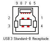 schematische Darstellung einer USB 3.0 bzw. USB 3.1 Standard B Buchse