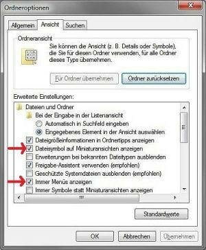 Fenster Ordneroptionen