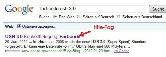 die Anzeige des title-Tags in den Google Suchergebnissen