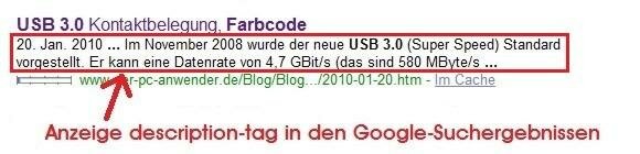 Anzeige des Description-Metatags in den Google-SERPs