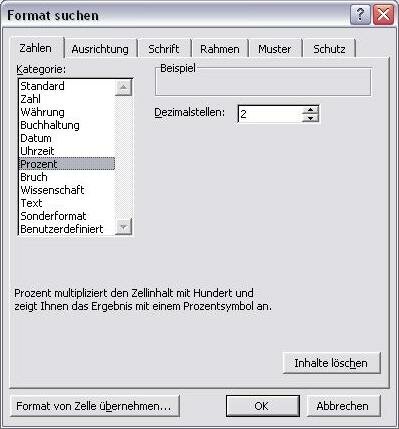 Dialogfenster Format suchen