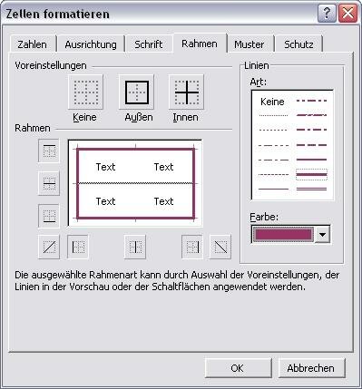 Dialogfenster Zellen formatieren