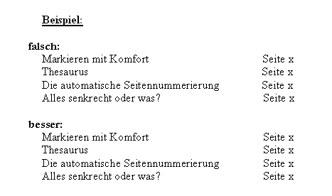 Beispiel Tabulatorverwendung