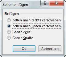 Abbildung: Dialogfeld Zellen einfügen