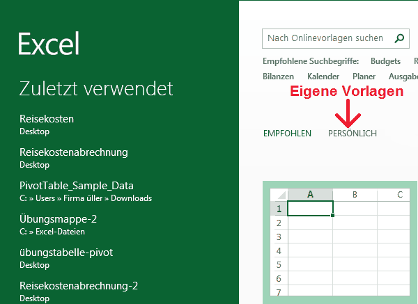 Abbildung: Schaltfläche Eigene Vorlagen