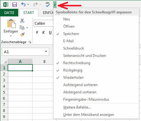 Abbildung: Symbolleiste für den Schnellzugriff anpassen
