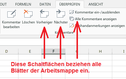 Abbildung: Schaltflächen zu Kommentaren