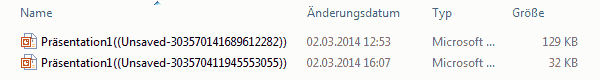 Beispiel: ungespeicherte Präsentationen
