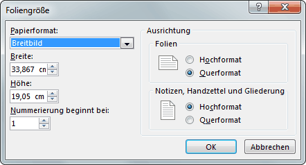 Abbildung: Dialogfeld Foliengröße