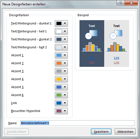 Abbildung: Dialogfeld neue Designfarben erstellen
