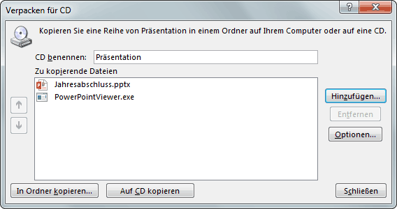 Abbildung: Dialogfeld Verpacken für CD