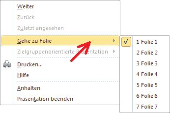 Abbildung: Kontextmenü Präsentation 2