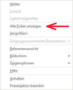 Abbildung: Kontextmenü Präsentation