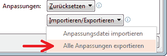 Abbildung: Schaltfläche Anpassungen exportieren