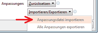 Abbildung: Schaltfläche Anpassungen importieren