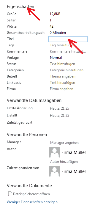 Abbildung: Dokumenteneigenschaften festlegen