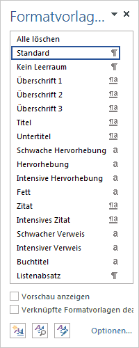 Abbildung: Auswahl Formatvorlagen