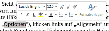 Abbildung: Minisymbolleiste für die Auswahl.