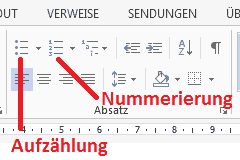 Abbildung: Schaltflächen zur Gestaltung von Aufzählung, Nummerierung